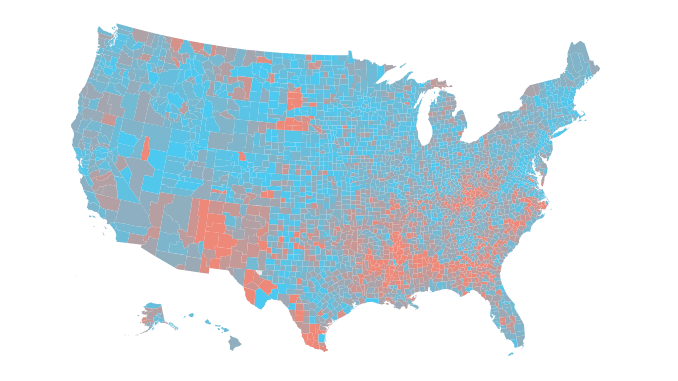 Child poverty for every U.S. county, drawn from Atlas data