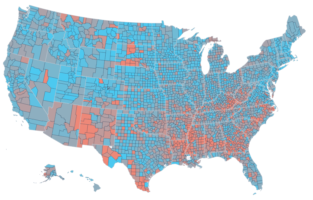 Every U.S. county shaded by the share of residents without health insurance