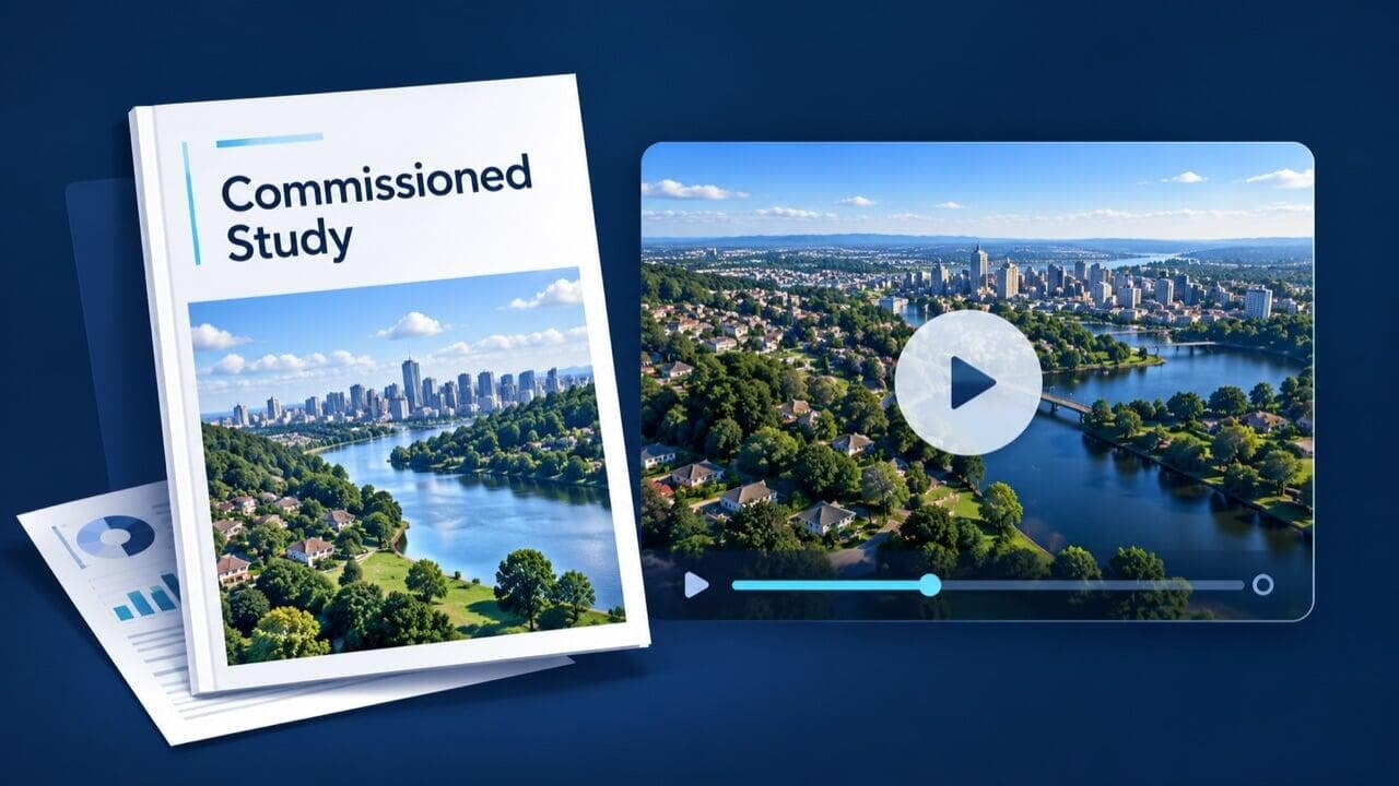 A commissioned study report beside a film of the same community