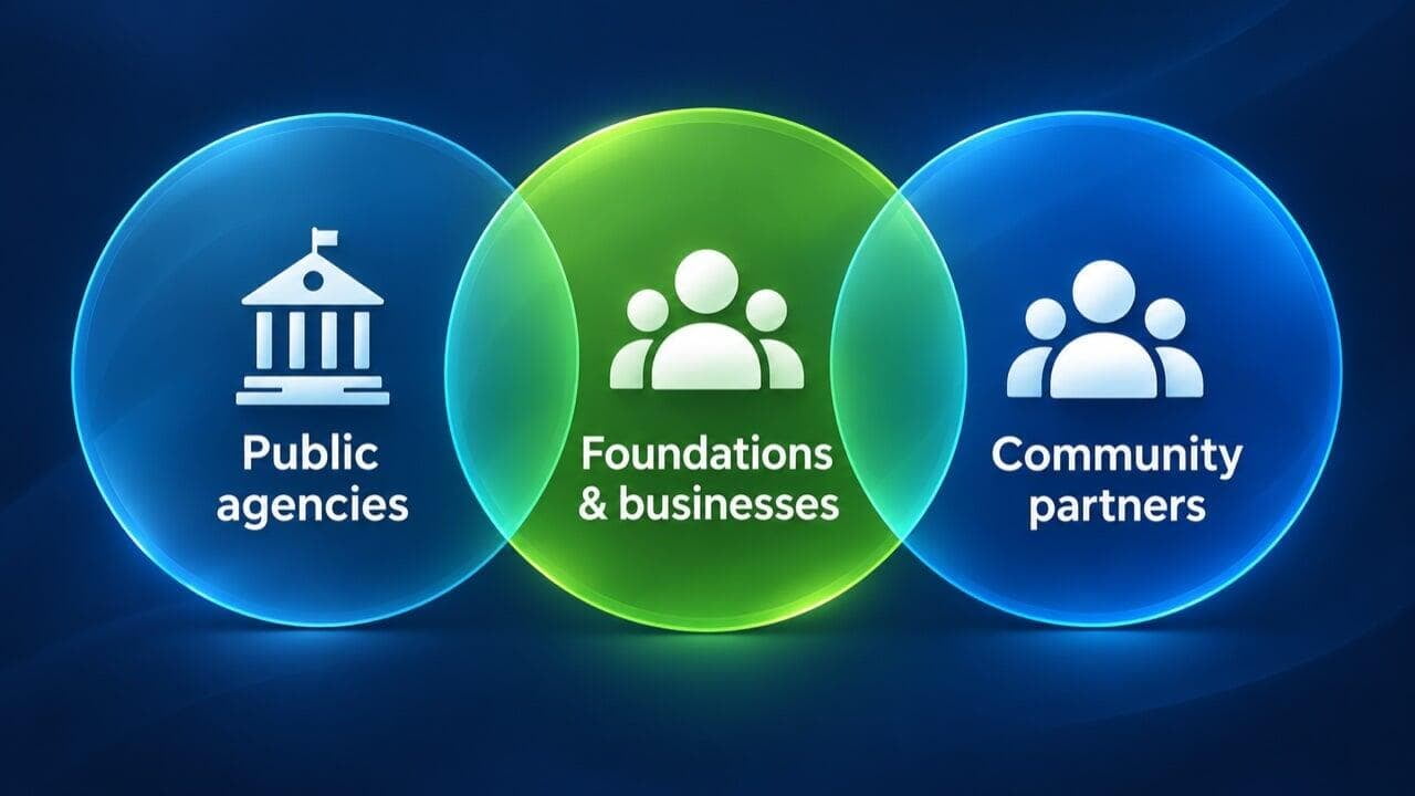 Public agencies, foundations and businesses, and community partners shown as overlapping circles